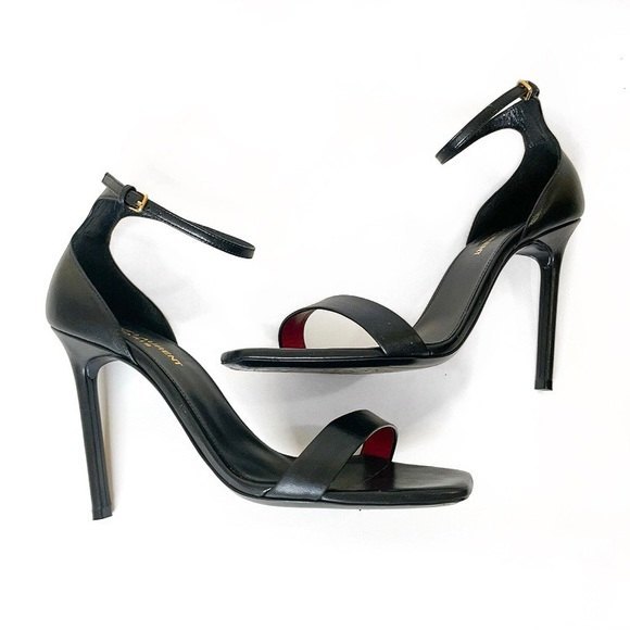 SAINT LAURENT PARIS Amber Leather Strap Heels in Nero Black - Picture 3 of 15